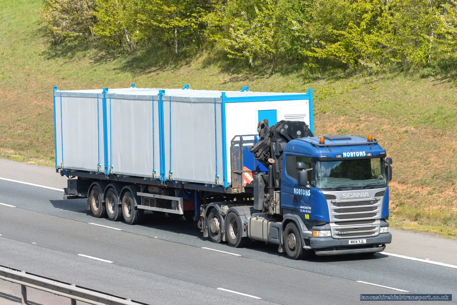 Hiab hire and transport across Lancashire Lancashire Hiab Transport crane lorry carrying portable accommodation